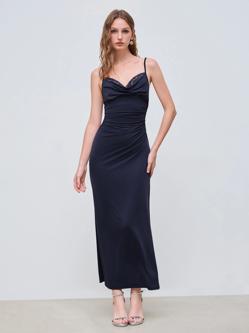Cider Navy Lace-Trim Maxi Dress